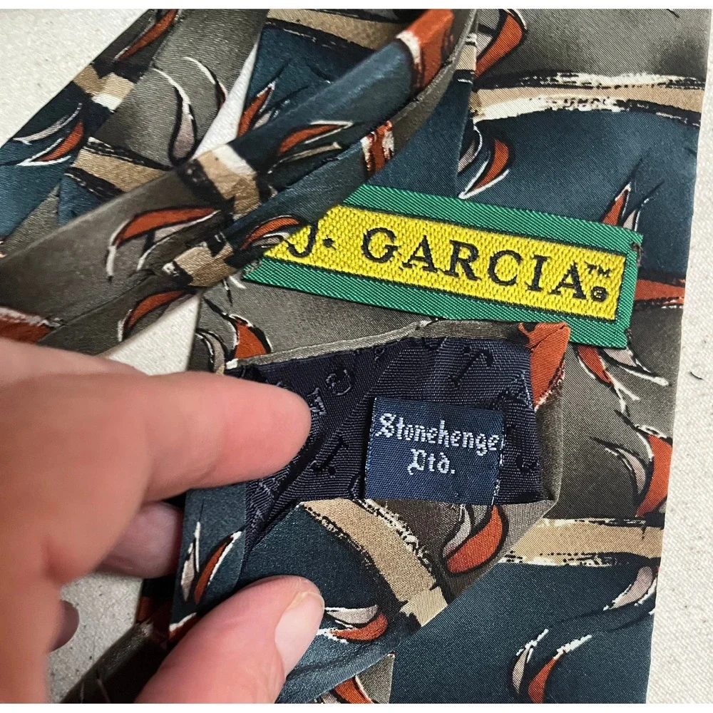 Vintage Jerry Garcia Silk Tie Stonehenge Art In Neckwear Abstract Blue Grey